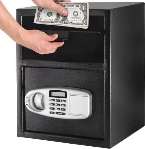 Vista 8 de S AFSTAR Caja fuerte digital con llaves de emergencia y ranura de depósito, caja de seguridad electrónica para dinero en efectivo, joyas