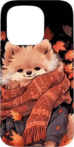 Vista 14 de Pomeranian Pom Autumn Fall Leaves Dog Thanksgiving Case for iPhone 17