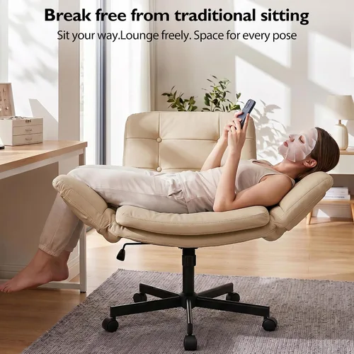 Vista 8 de Silla Criss Cross con ruedas y reposabrazos, piel sintética, color beige