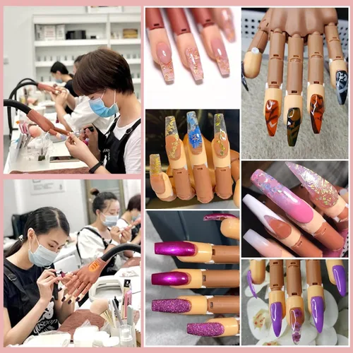 Vista 2 de Mano de práctica de uñas para kit de uñas acrílicas, mano de maniquí de uñas postizas para practicar uñas, dedo de entrenamiento de uñas con kit