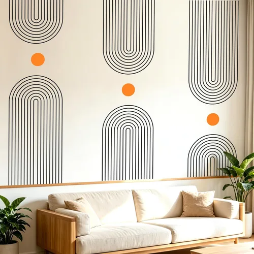 Vista 17 de Calcomanías de Pared Bohemias de Mediados de Siglo Modernas Despegar y Pegar, Pegatinas de Vinilo de Pared de Arcos Grandes Sol, Hojas Plantas