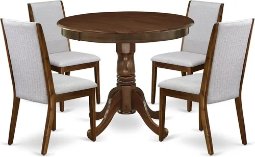 Vista 14 de East West Furniture ANLA3-ABK-47 - Juego de muebles de comedor de 3 piezas que contiene una mesa de cocina redonda con pedestal y 2 sillas
