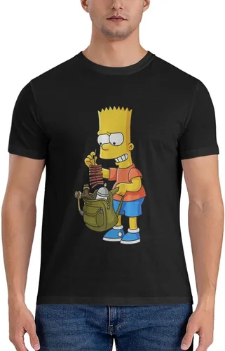 Vista 8 de The Simpsons Camisa cómoda de manga corta para hombre con cuello redondo de algodón de moda camiseta negra