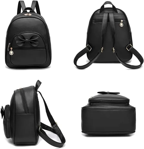 Vista 5 de Linda mini mochila de cuero a la moda para niñas y mujeres, Rosa-grande, M, Mochilas Daypack