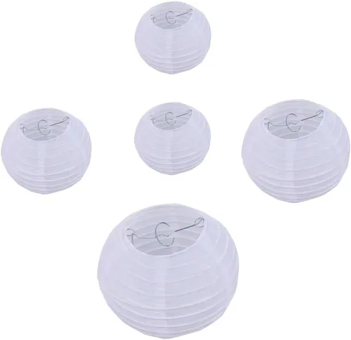 Vista 3 de KEMANI Faroles decorativos de papel blanco de 10 pulgadas, colgantes redondos, suministros de fiesta para cumpleaños, bodas, Navidad, novias