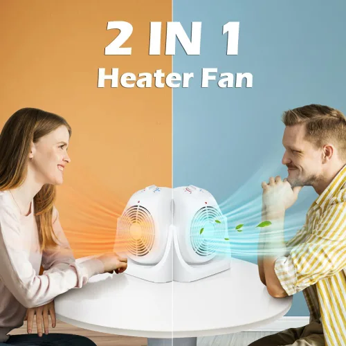 Vista 2 de LifePlus Combo de Ventilador y Calentador 2 en 1, Ventilador de Escritorio de Enfriamiento Portátil, Ventilador Circulador de Aire Inclinación