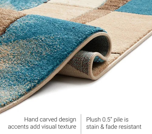 Vista 6 de Well Woven Tapete geométrico rubí de 2 x 3 pulgadas, color azul y gris, vibrante, moderno, contemporáneo, tallado a mano, diseño de rayos de sol