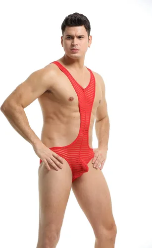 Vista 4 de MLeotardo de seda de hielo para hombre, ropa interior, espalda hueca hacia fuera lucha, sin mangas