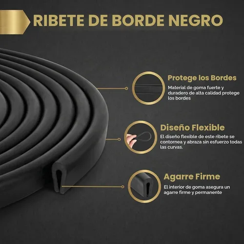 Vista 4 de Kingdder - Protector de borde de goma, borde de metal, ajuste de 1/16 pulgadas, color negro, 10 pies