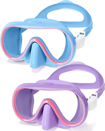 Vista 9 de Seago 2 Pack Swim Goggles with Nose Cover, Goggles for Kids 6-14 Girls Boys Azul y verde negro