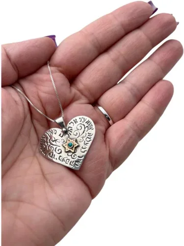 Vista 5 de Baltinester Collar de corazón de cábala en plata de ley 925 maciza y oro con turquesa azul, collar de Cabalá, colgante de corazón de estrella judía