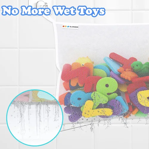 Vista 2 de Organizador de almacenamiento de juguetes de baño para bañera, soporte grande de malla para juguetes de baño y red de juguetes de baño, bolsa