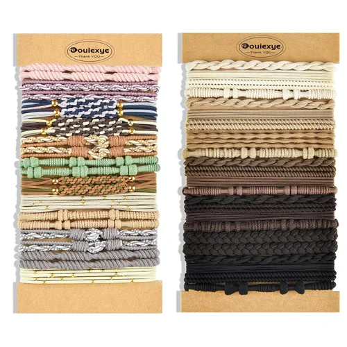 Vista 6 de Pulseras para el cabello para mujer, 24 piezas de accesorios para el cabello bohemio en 12 colores, 5 estilos, no dañan el cabello grueso Boho A