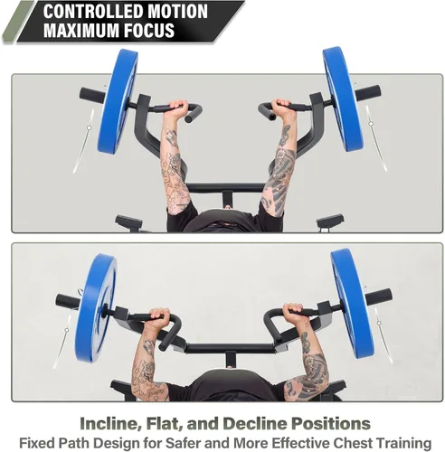 Vista 3 de Major Fitness Estante de prensa de banco P1 con brazos independientes, prensa de banco plana e inclinada ajustable para entrenamientos de pecho