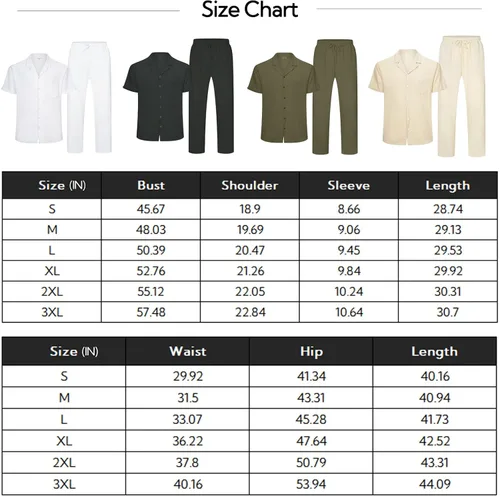 Vista 6 de RPOVIG Conjunto de camisa de lino conjunto de 2 piezas de lino para hombre camisas de manga corta pantalones de yoga trajes de playa y boda