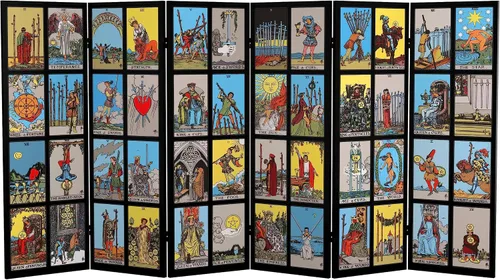 Vista 8 de Red Lantern Rider-Waite Tarot - Pantalla plegable de lona de doble cara corta de 3 pies, 6 paneles independientes y separador para dormitorio