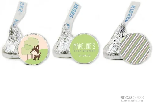 Vista 2 de Andaz Press Woodland Animals Fox Owl Deer Raccoon Gender - Colección de baby shower neutral, trío de etiquetas de chocolate para fiestas, se adapta