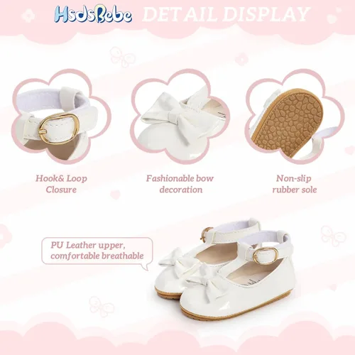 Vista 5 de HsdsBebe Zapatos planos Mary Jane para bebés y niñas, suela suave, antideslizante, con lazo, suela suave, para los primeros pasos, zapatos de vestir