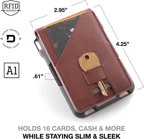 Vista 4 de Dango - Cartera M1 Maverick de aluminio mecanizado CNC, bloqueo RFID, fabricada en Estados Unidos, cartera Rfid, m, Bifold - Whiskey caféGris