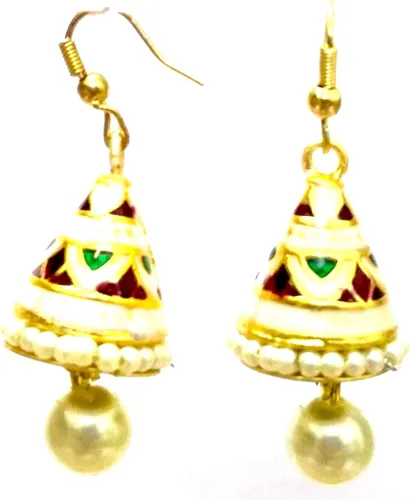 Vista 2 de Meenakari Minakari Pintura esmaltada dorada hecha a mano pendiente Bali Jhumki Jhumka Joyería india gota colgante candelabro ni-242, Metal, No es
