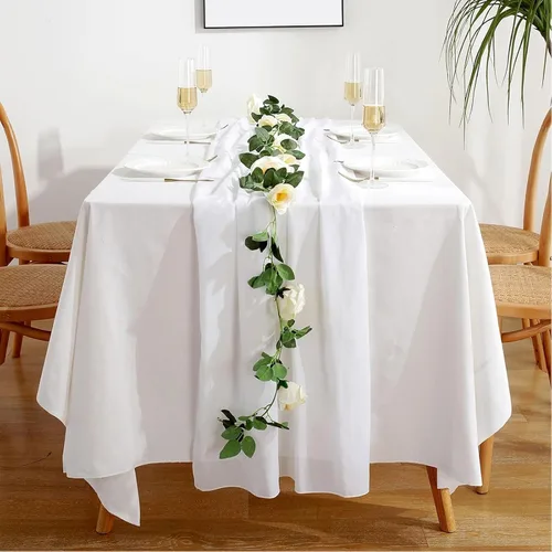 Vista 6 de Paquete de 10 caminos de mesa de boda de 10 pies de 29 x 120 pulgadas de gasa blanca para decoración romántica de despedida de soltera, fiesta
