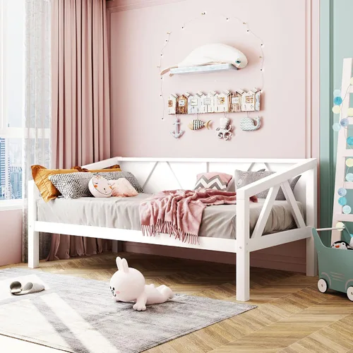 Vista 3 de Harper & Bright Designs Sofá cama de madera maciza tamaño individual, sofá cama multifuncional con soporte de listones de madera, marco de cama