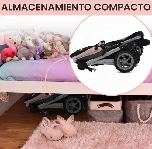 Vista 5 de Dolls To Play Cochecito Convertible de Muñeca Bebé para Niños, Mango Ajustable Carrito Buggy Plegable con Toldo y Cesta de Almacenamiento, Ruedas