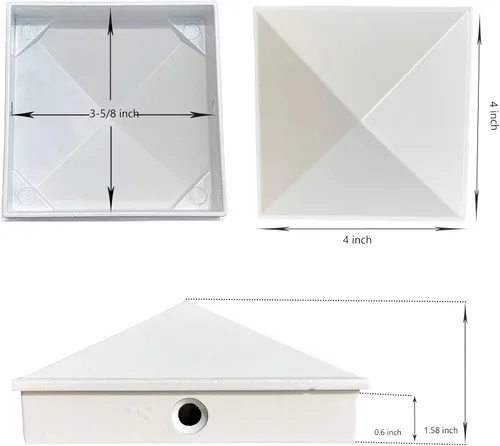 Vista 3 de Tapas blancas para postes de valla de 4 x 4 (3.5 pulgadas), paquete de 4 cubiertas de pirámide de aluminio con recubrimiento en polvo para vallas