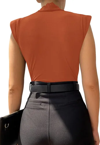 Vista 55 de LYANER Leotardo sin mangas fruncido con cuello en V para mujer