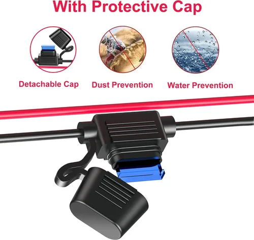 Vista 7 de Cargador de Coche Resistente de 10 Pies 12V/24V, Adaptador de Encendedor de Cigarrillos de 216W de 7 Puertos con Carga Rápida USB-C PD30W/QC3.0