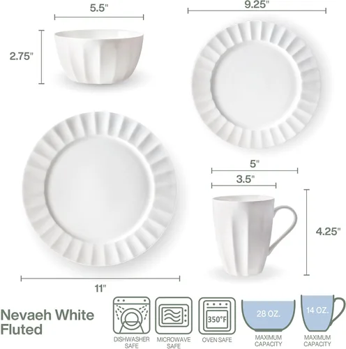 Vista 3 de Everyday White by Fitz and Floyd Nevaeh - Juego de vajilla acanalada de 16 piezas, servicio para 4 personas