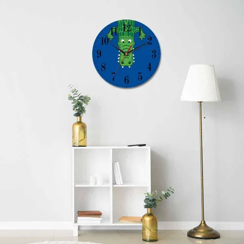 Vista 5 de Mxocom Reloj de pared de cocodrilo verde de dibujos animados con dientes, lindo estilo divertido de 10 pulgadas, silencioso, sin tictac, funciona