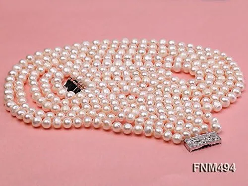 Vista 5 de JYX Pearl Collar de perlas de agua dulce redondo de 5 hebras AAA de 0.236-0.276 in de color blanco para mujer, Perla de agua dulce, Perla