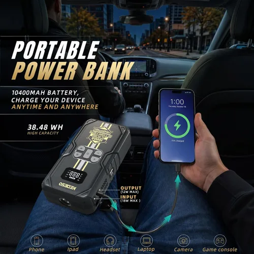 Vista 4 de Car Jump Starter with Air Compressor 160PSI,Portable Battery Jumper Starter Gray