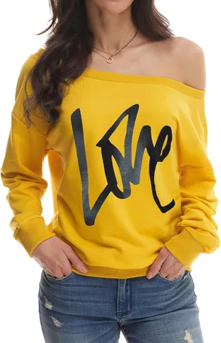 Vista 2 de Yanekop - Sudadera holgada de hombros descubiertos con la palabra love estampada, sin botones, para mujer