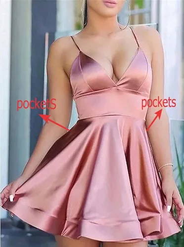 Vista 2 de Yadressy YE29 - Vestidos cortos de regreso a casa para adolescentes 2022 con cuello en V tirantes delgados vestido formal de satén para fiesta