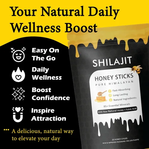 Vista 4 de Paquetes de miel Rone con shilajit del Himalaya, miel natural, azafrán, refuerzo de energía y apoyo inmunológico, más de 85 oligominerales, 75% más