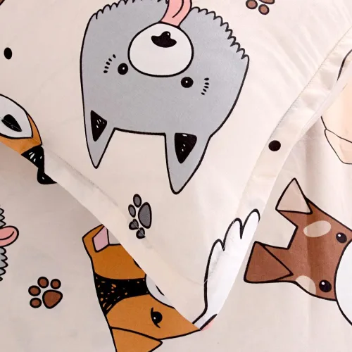 Vista 6 de Juego de 2 sábanas bajeras y fundas de almohada suaves para cama con bonitos patrones de cachorros, sábanas estampadas con patrón de perritos para 2