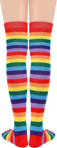Vista 3 de Zando Calcetines de tubo delgado a rayas para mujer medias altas hasta el muslo calcetines casuales hasta la rodilla a rayas hasta el muslo