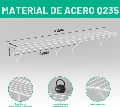 Vista 3 de HAUSHOF Estantes de Armario Montados en la Pared Paquete de 2, Estantería de Alambre Blanco de 4 pies x 12 pulgadas para Cuarto de Lavado, Armario
