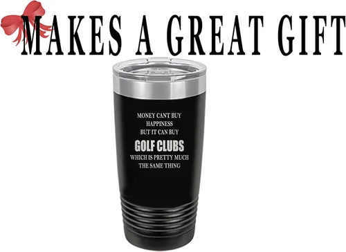 Vista 4 de Rogue River Tactical Funny Money Happiness Golf Clubs - Taza de viaje con tapa aislada al vacío, regalo para golfista, papá, abuelo, pelota (negro)