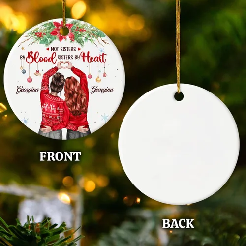 Vista 4 de Adorno Personalizado de Mejor Amiga - No Son Hermanas por Sangre Adornos de Cerámica Adornos de Amistad Regalos para Mejor Amiga BFF Hermana