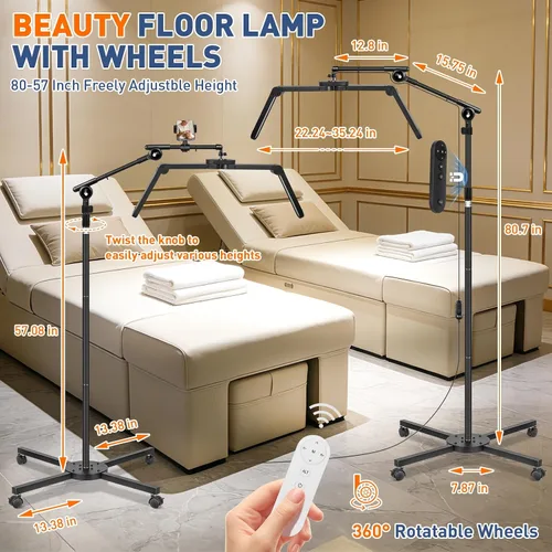 Vista 7 de KIRKAS Luz de media luna para extensiones de pestañas, tatuadores, luz LED de tecnología de pestañas mejorada con base rodante de 4 ruedas, lámpara
