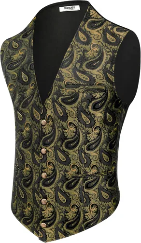 Vista 6 de COOFANDY - Chaleco para hombre, estilo victoriano y steampunk, con estampado paisley floral, gótico, para traje formal y esmoquin, con solapas