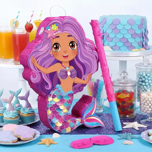 Vista 2 de Paquete de piñata de sirena, 16.1 pulgadas con murciélago vendado