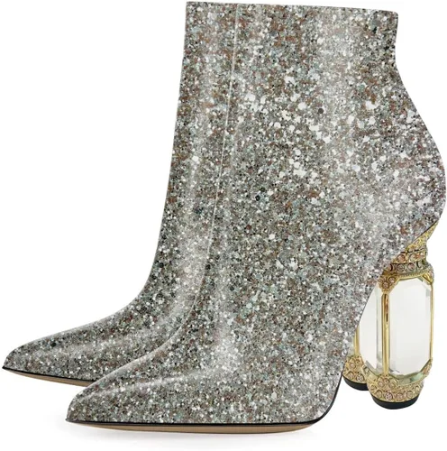Vista 12 de FSJ Botas de tacón alto con punta puntiaguda para mujer, con tacón alto, con cremallera lateral brillante, estilo casual, para uso diario, zapatos