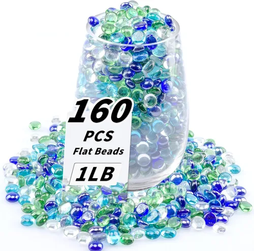 Vista 11 de Cuentas de vidrio plano transparente de 1 libra, 160-180 piezas de canicas de vidrio pequeñas, mini guijarros redondos planos para relleno