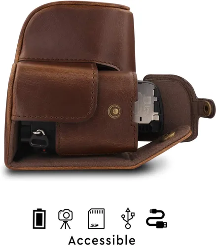 Vista 6 de MegaGear MG1652 Ever Ready Funda de cuero para cámara Compatible con Sony Alpha A6100, A6400 (16-50mm) - Marrón