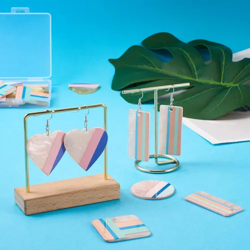 Vista 5 de Mega Pet 32 dijes de resina impresos en 3D de 2 tonos geométricos planos de resina epoxi, forma cuadrada, forma rectangular, para hacer aretes
