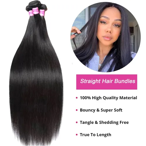 Vista 2 de Paquetes Bob Liso 3 Paquetes de Cabello Humano Corto 10, 10 y 10 Pulgadas, 100% Cabello Crudo Sin Procesar, Tejido Rápido, Color Negro Natural